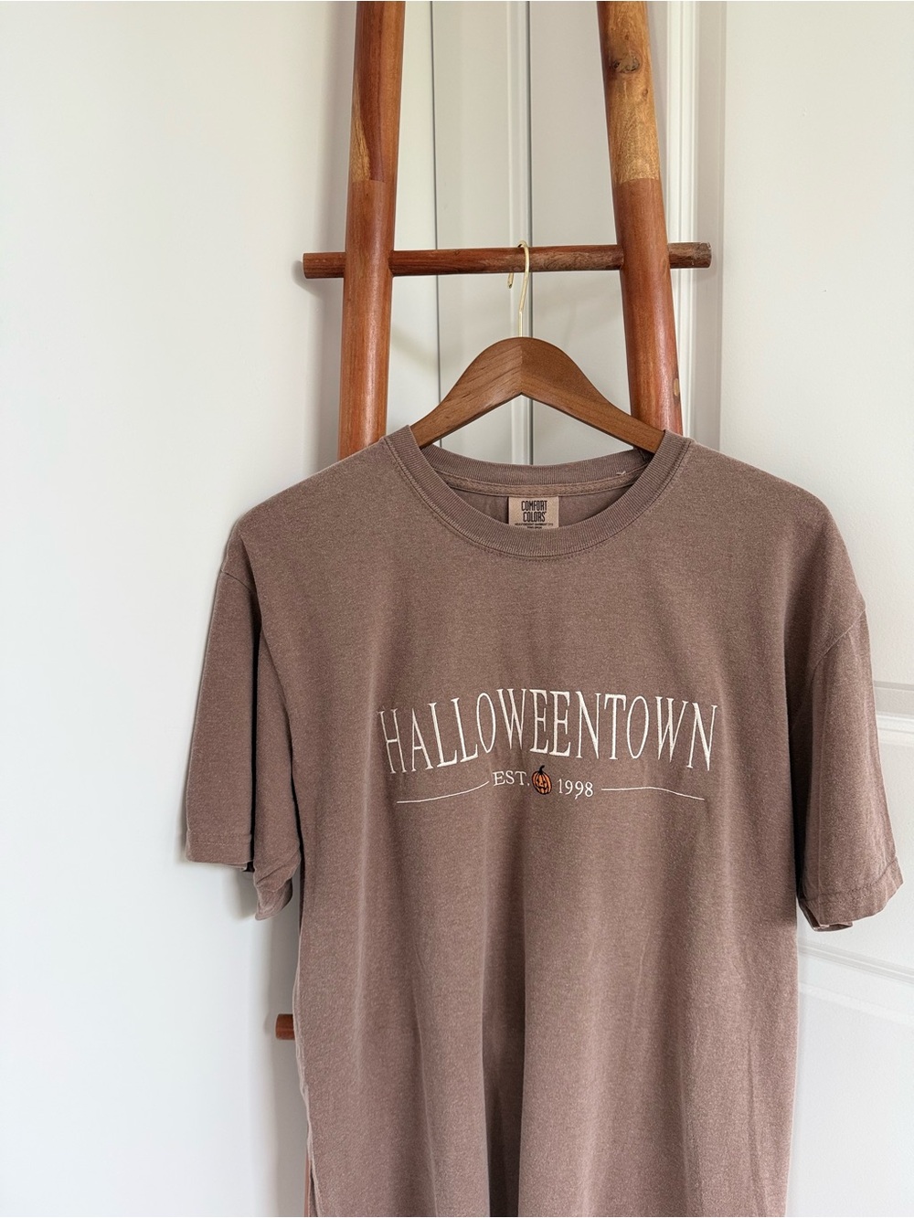 Halloween Town Embroidered Comfort Colors Mocha Tee NWT